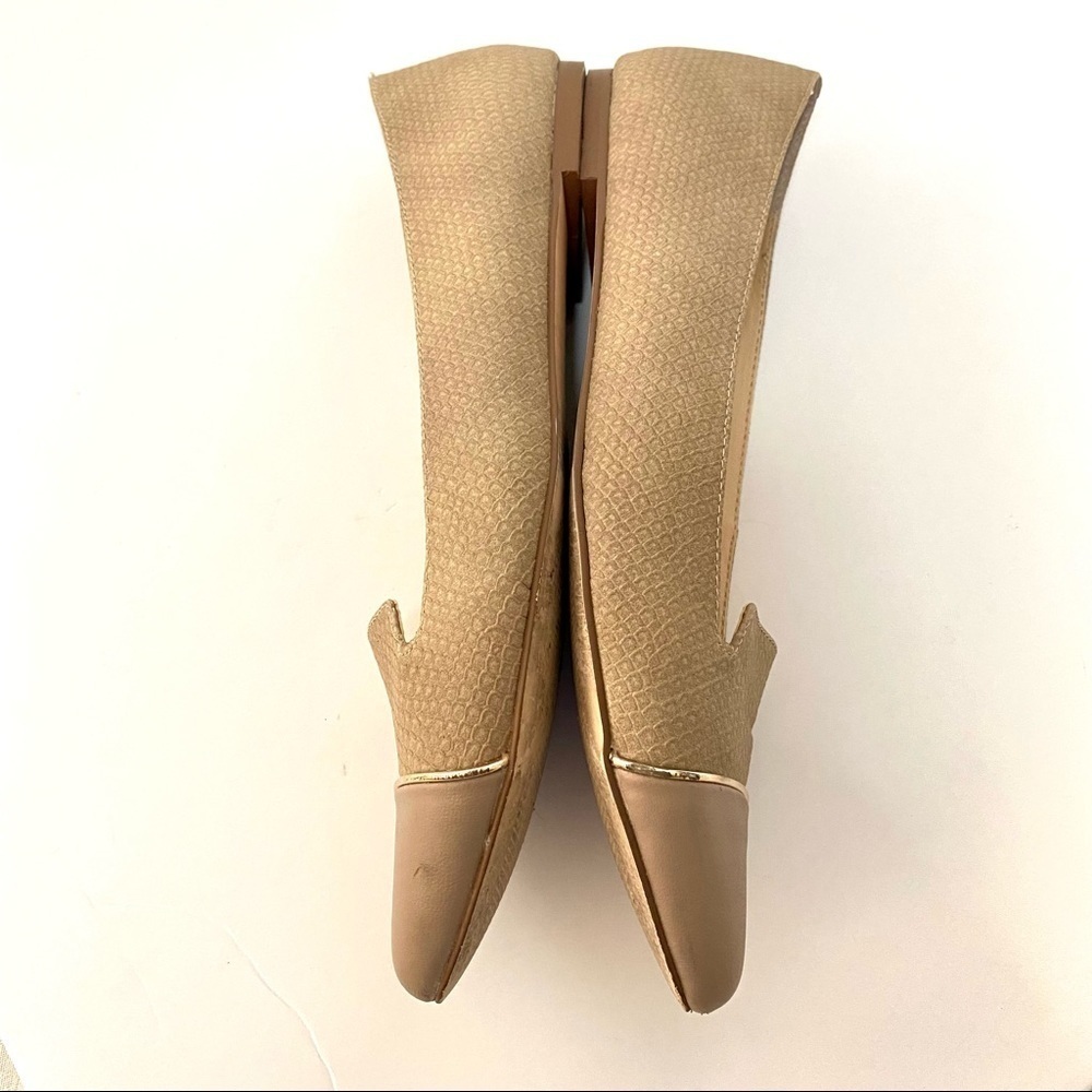 Calvin Klein Tan Pointed-toe Leather Flat Shoes 8.5 Slip-on Cap Toe Snake Print - Picture 4 of 12